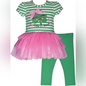 NWOT Bonnie Jean Baby St Patrick’s Day Pink & Green Tutu Legging Shamrock Set